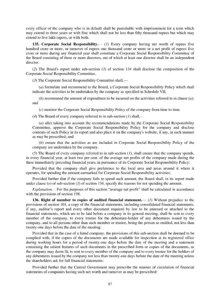 CSR Section 135 of Companies Act 2013