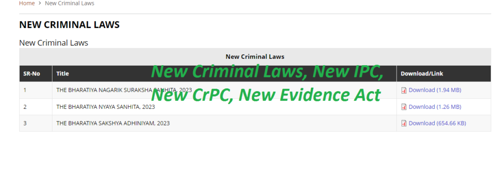 New Criminal Laws, New IPC, New CrPC, New Evidence Act