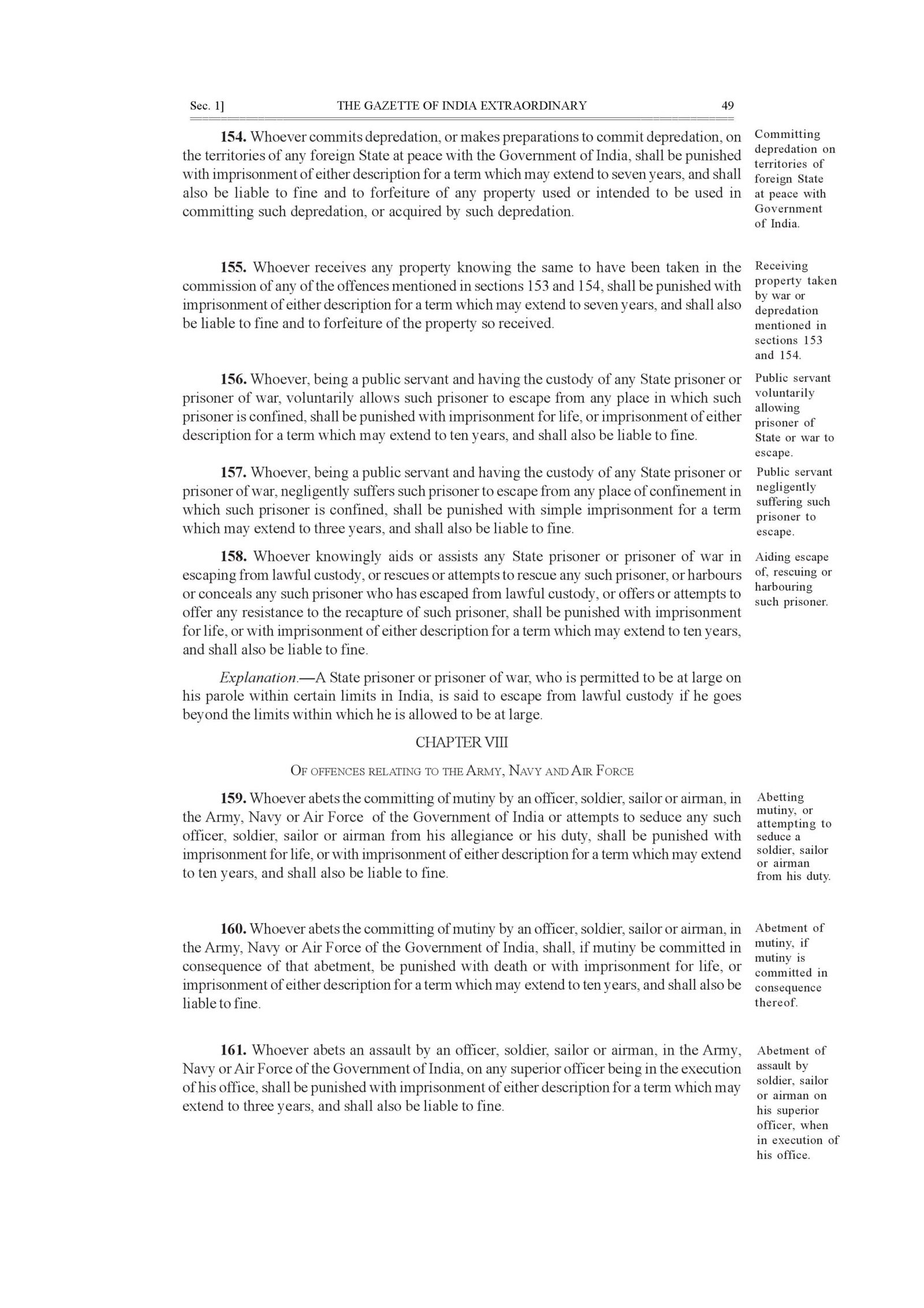Section 159 to 168 Offence Against Army, Navy, Air Force - Bharatiya ...
